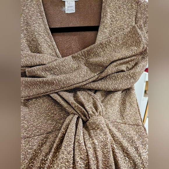 APRICOT Metallic Champagne Gold Stretchy Bodycon Long Sleeved Dress Size 4 - Picture 4 of 6